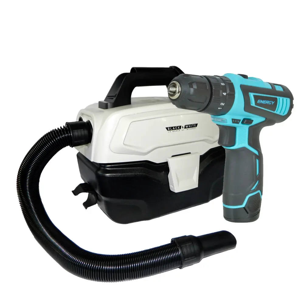 Combo Taladro Percutor 10MM 12V Energy DDI10/1/12C1 y Aspiradora Seco-Húmedo Black & White BWA75/18C1